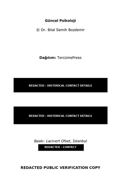 Güncel Psikoloji — Copyright / Distribution / Printing Record