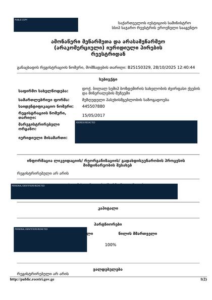 Minerals and Precious Stones Museum — Georgian Public Registry Extract