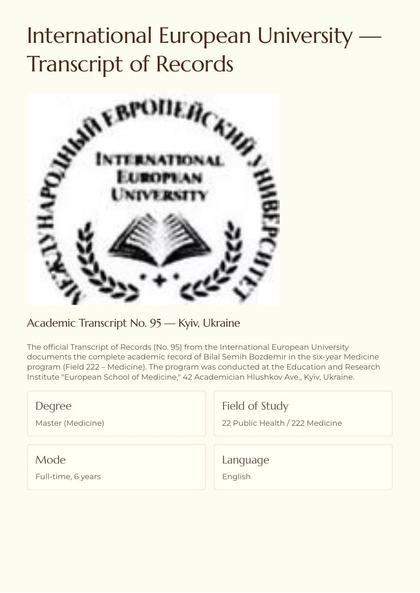 International European University — Transcript Portfolio Summary